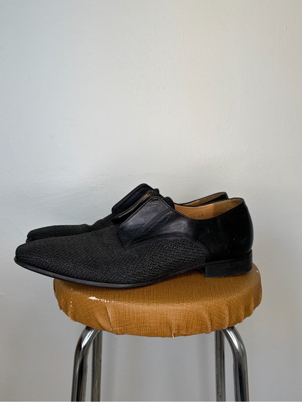 Vintage Francesco Smalto Black Woven Leather Slip-On Loafers Mens Size 11.5